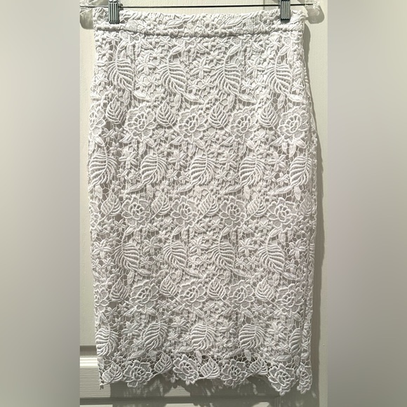 Banana Republic White Floral & Leaf Crochet Lace Midi Pencil Skirt - Picture 2 of 11